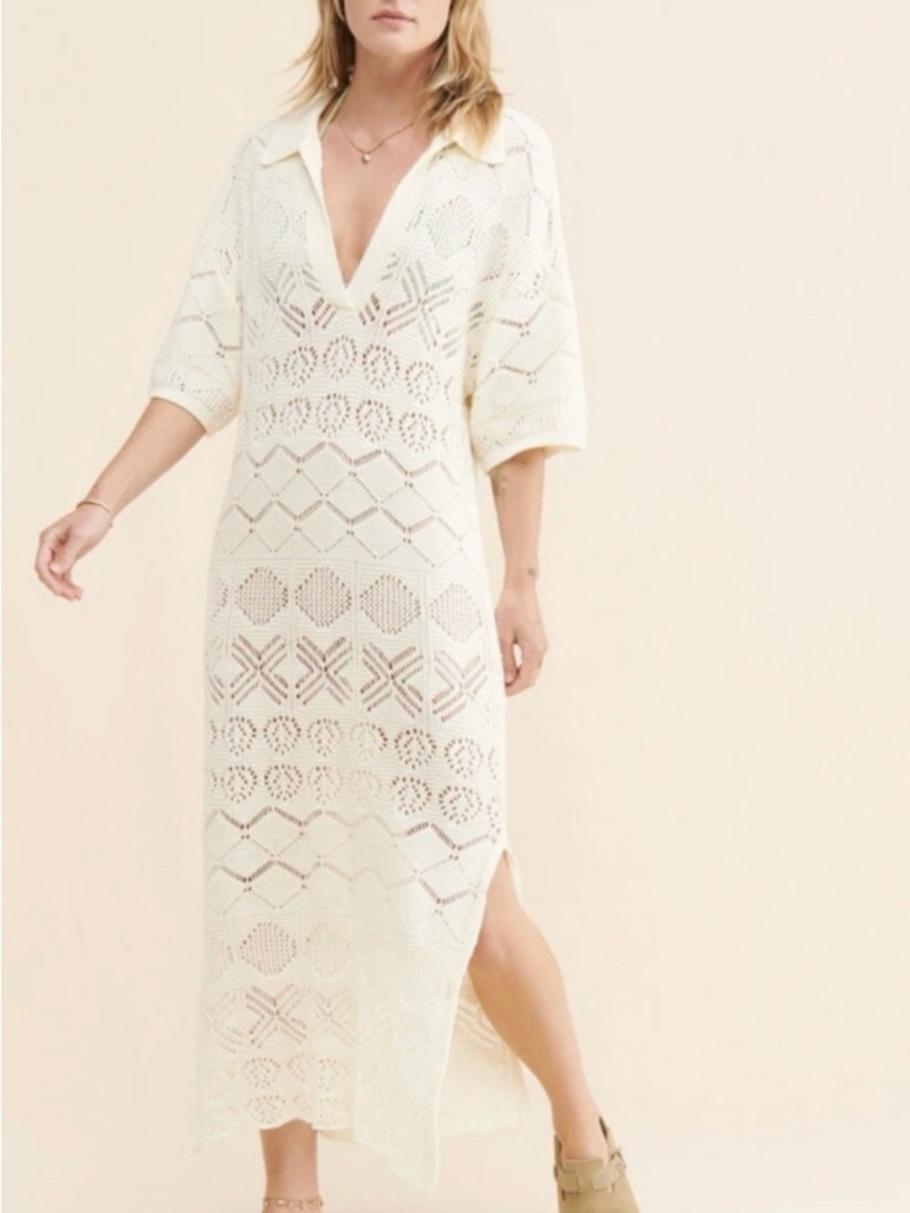 Free People Beach Islamorada Ivory Crochet Maxi Cover-Up Dress, L, NWOT
